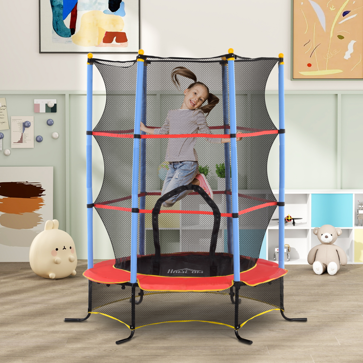 HOMCOM Kids' Safety Trampoline with Zippered Enclosure - Fun & Secure Bouncing!