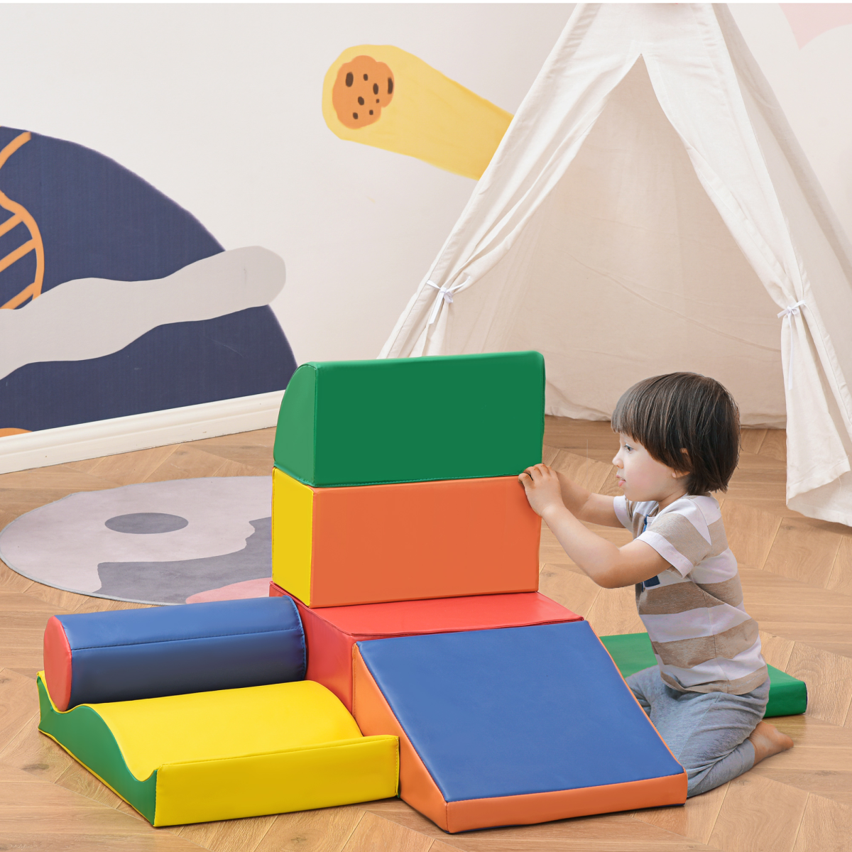 HOMCOM 7-Piece Kids Foam Puzzle Blocks - Fun Learning & Playtime!