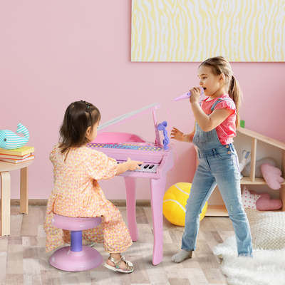Enchanting 37-Key Pink Mini Piano with Microphone & Stool for Young Musicians! alternate