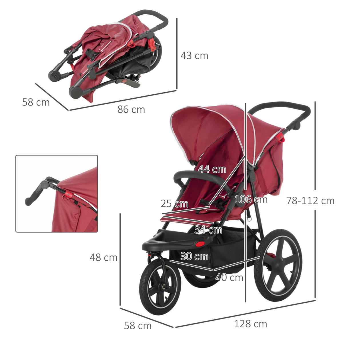 Elegance Lite - Versatile Pushchair w/ Reclining Backrest for 0-3 Years - Red