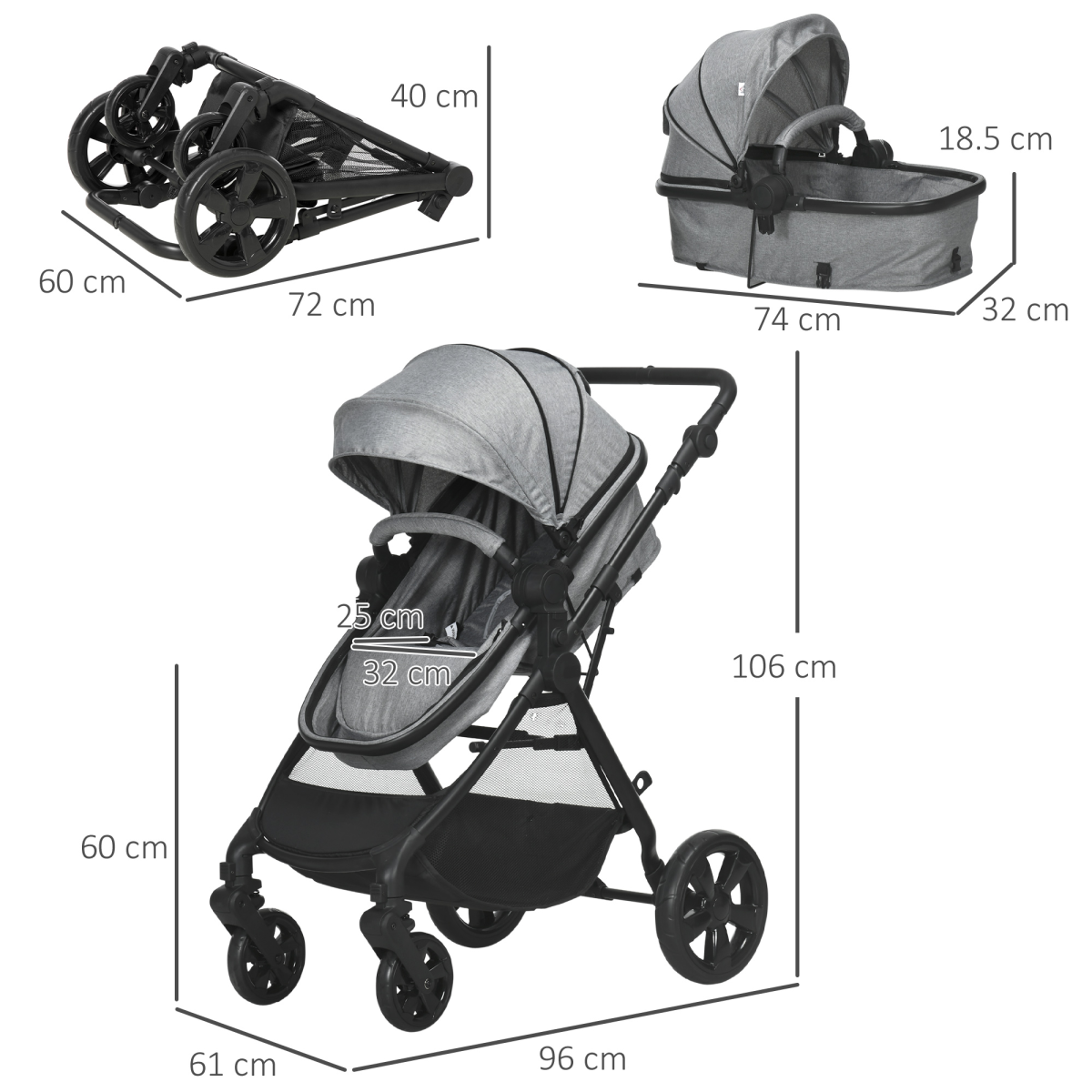 Versatile Foldable Baby Pushchair - Reclining Comfort From Birth to 3 Years