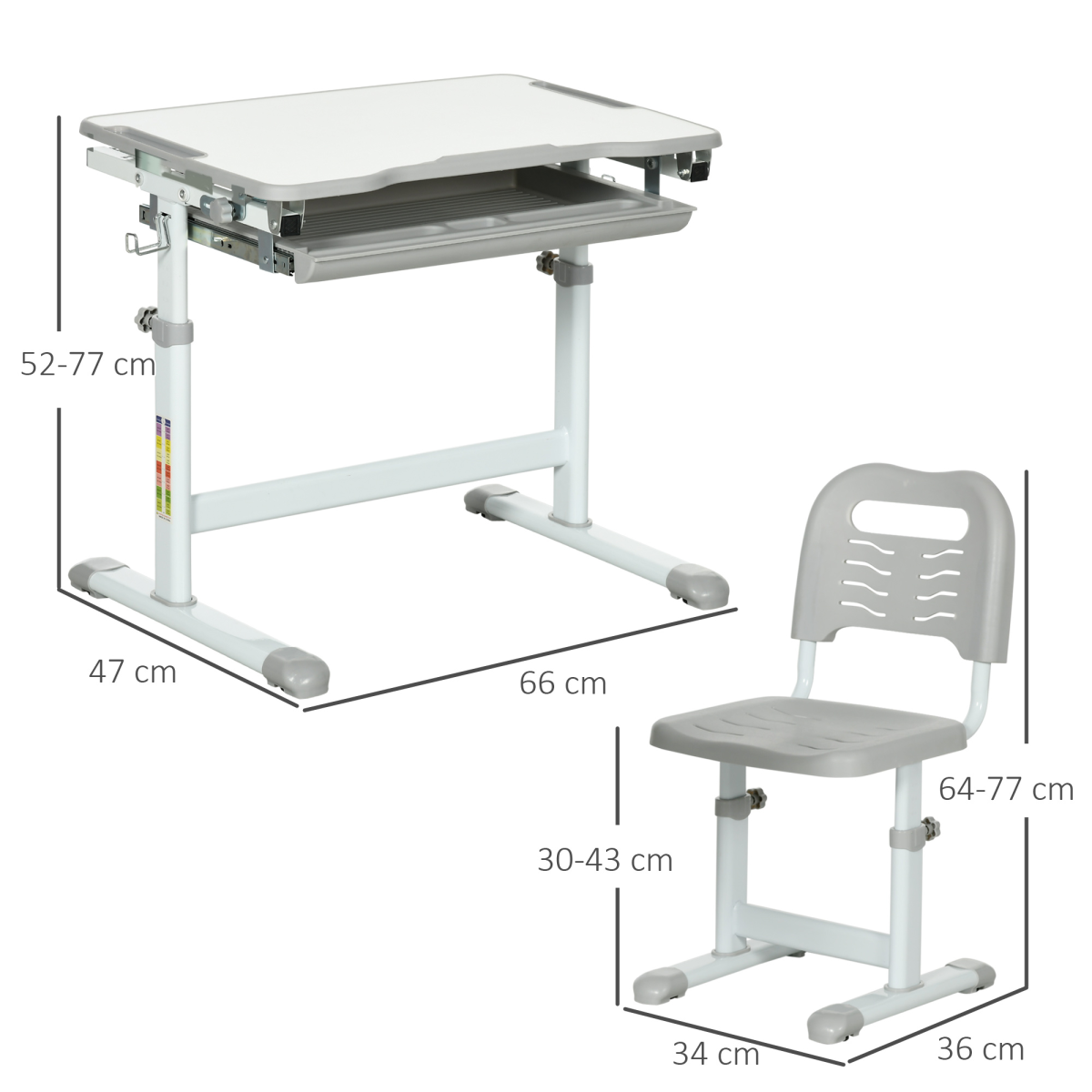 Adjustable Kids Desk & Chair Set with Drawer, Pen Slot & Safe Design