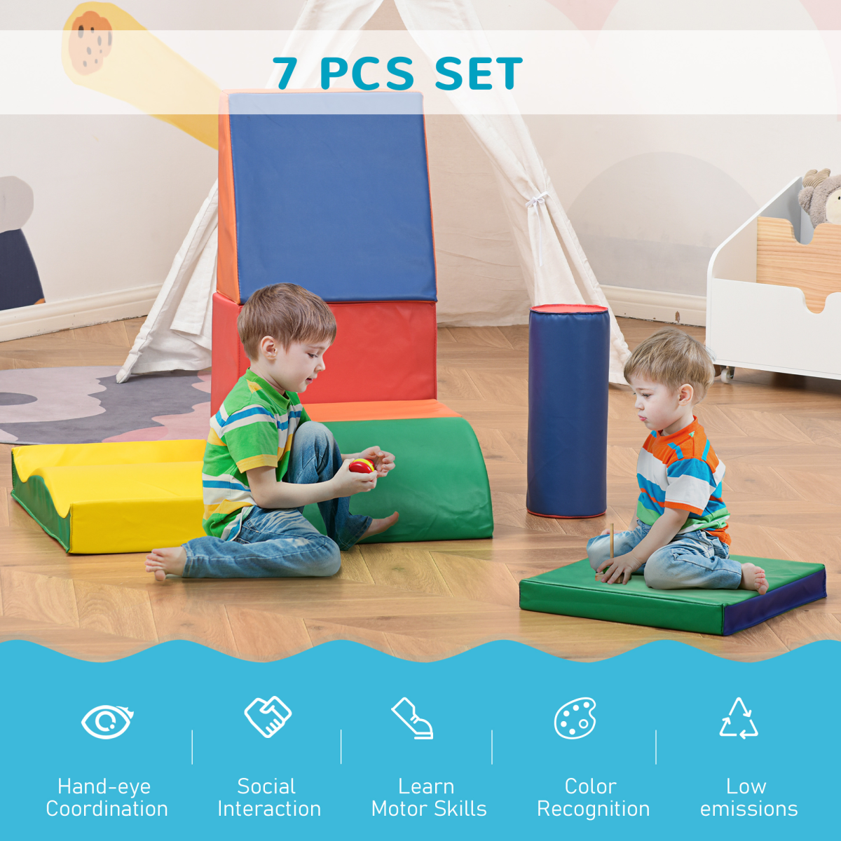 HOMCOM 7-Piece Kids Foam Puzzle Blocks - Fun Learning & Playtime!