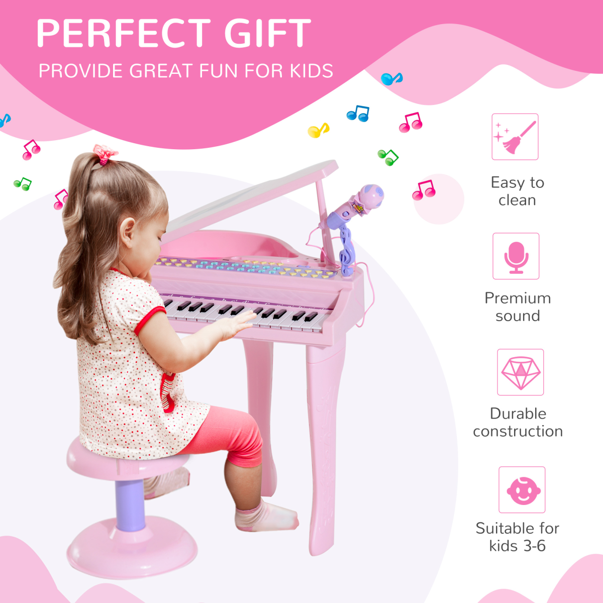 Enchanting 37-Key Pink Mini Piano with Microphone & Stool for Young Musicians!
