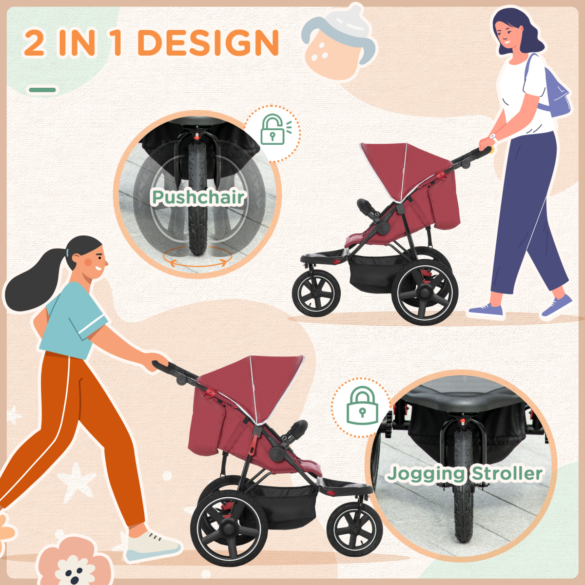Elegance Lite - Versatile Pushchair w/ Reclining Backrest for 0-3 Years - Red