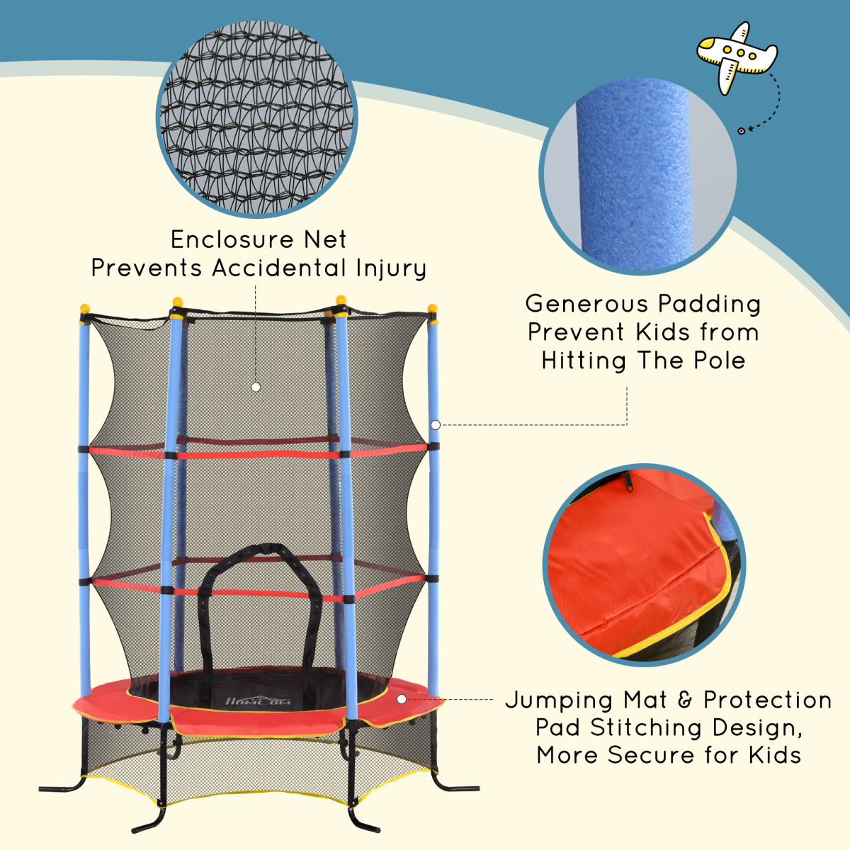 HOMCOM Kids' Safety Trampoline with Zippered Enclosure - Fun & Secure Bouncing!
