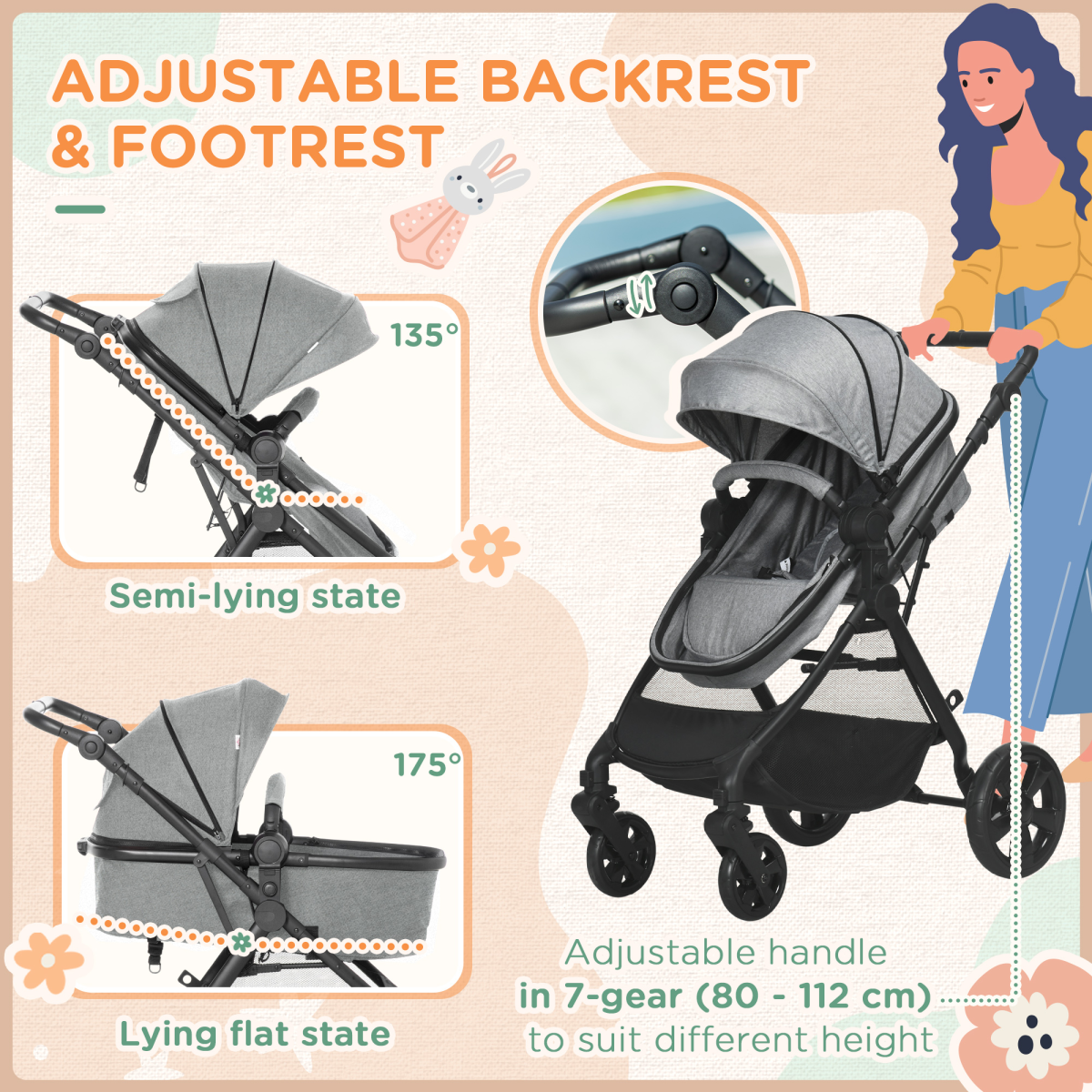 Versatile Foldable Baby Pushchair - Reclining Comfort From Birth to 3 Years