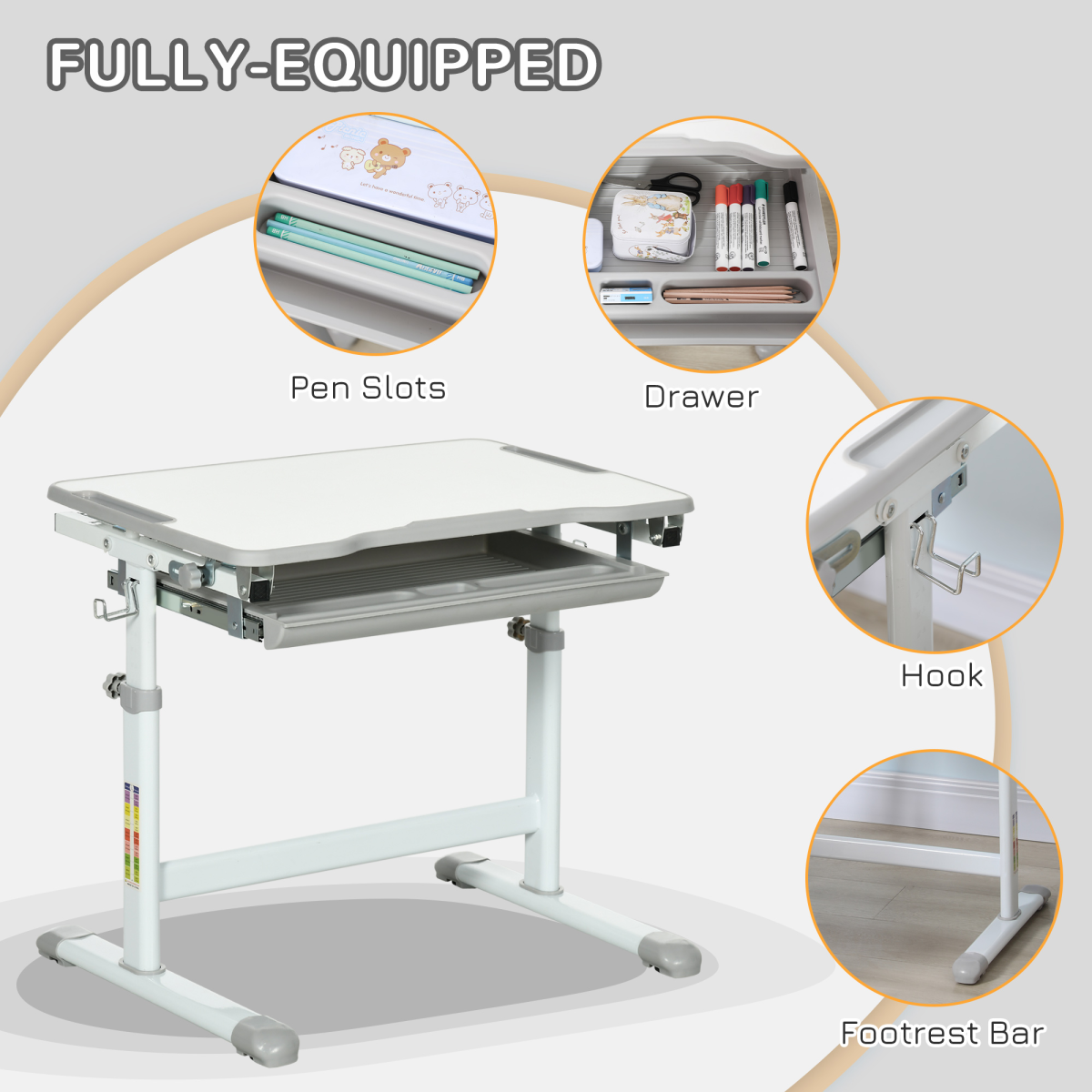 Adjustable Kids Desk & Chair Set with Drawer, Pen Slot & Safe Design