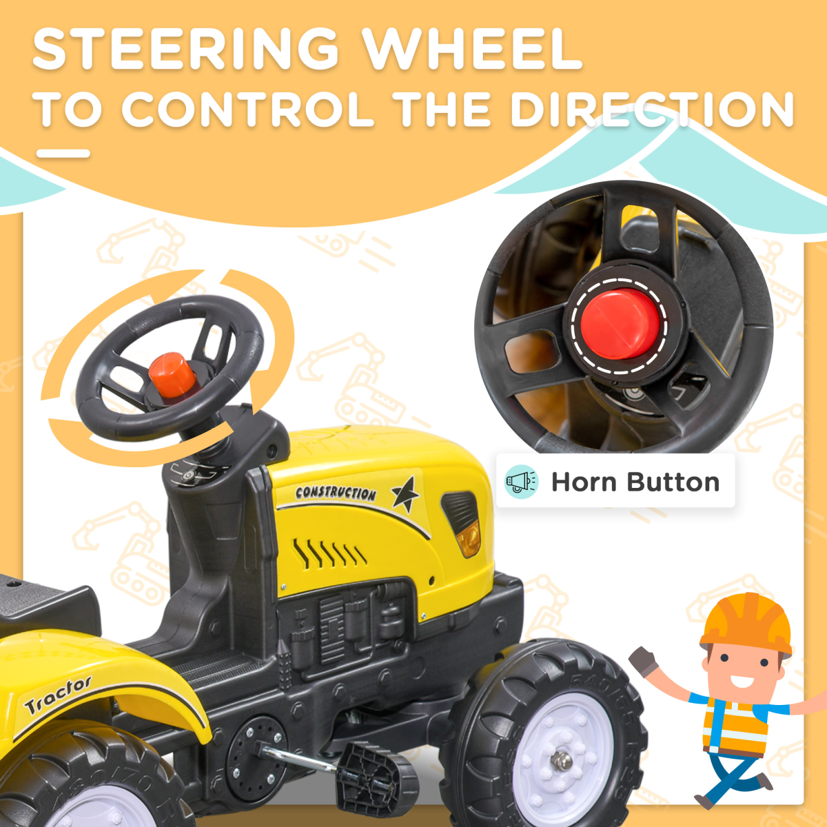 HOMCOM Kids Pedal Go Kart Tractor with Shovel & Rake - Fun Outdoor Adventure!