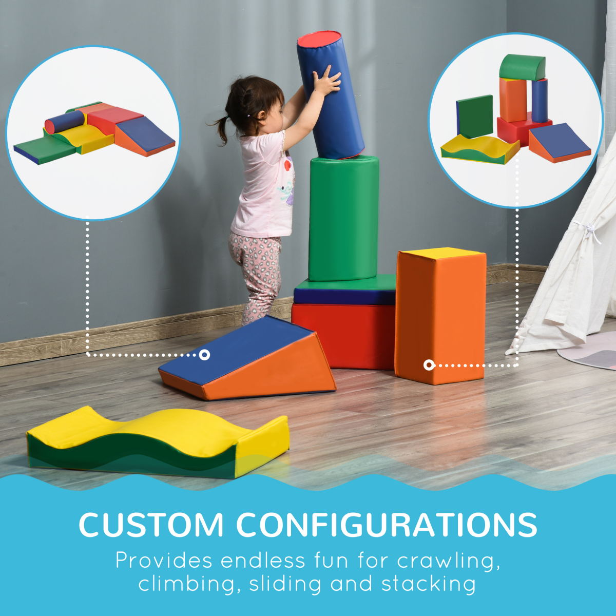 HOMCOM 7-Piece Kids Foam Puzzle Blocks - Fun Learning & Playtime!