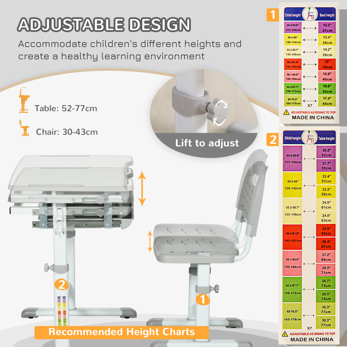 Adjustable Kids Desk & Chair Set with Drawer, Pen Slot & Safe Design