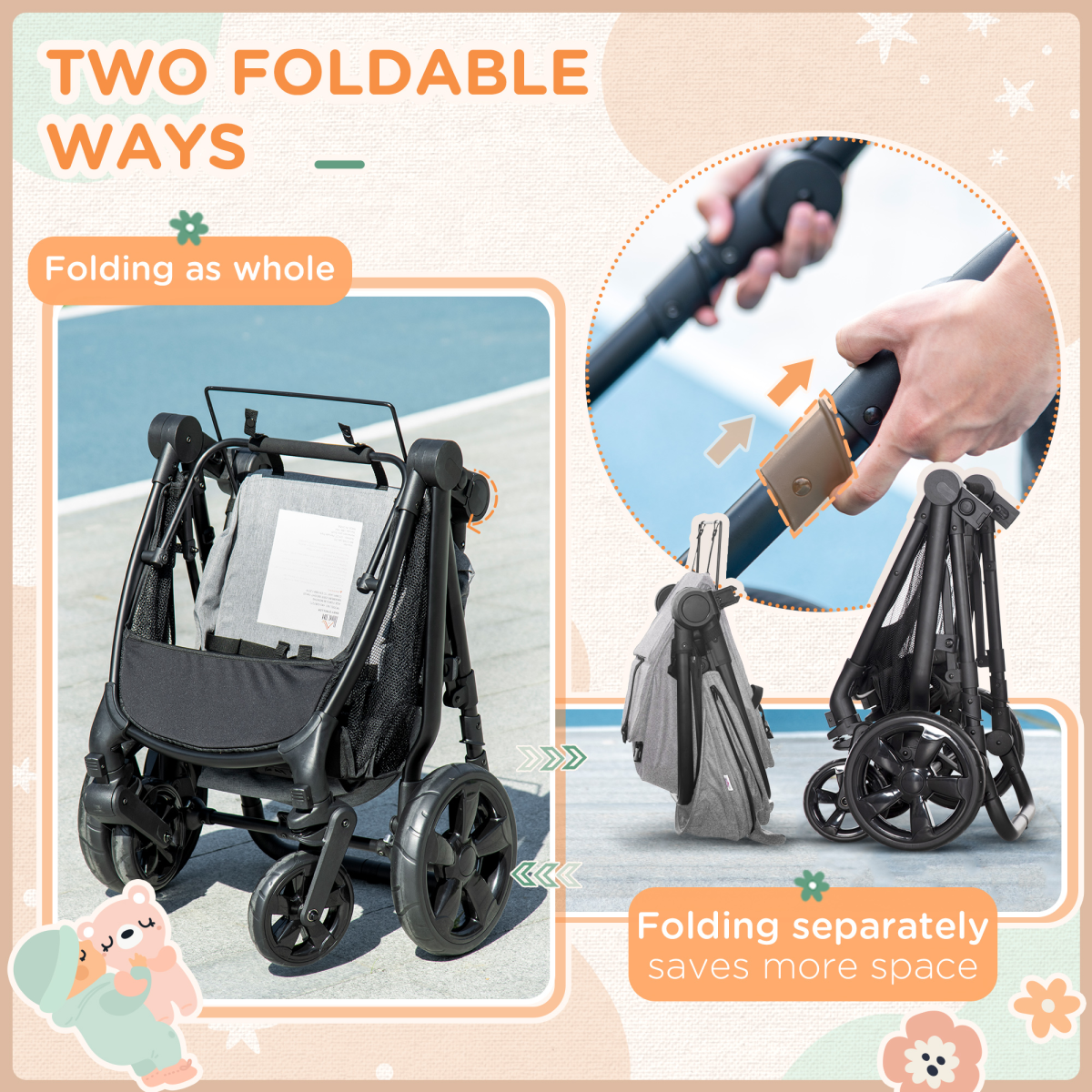 Versatile Foldable Baby Pushchair - Reclining Comfort From Birth to 3 Years
