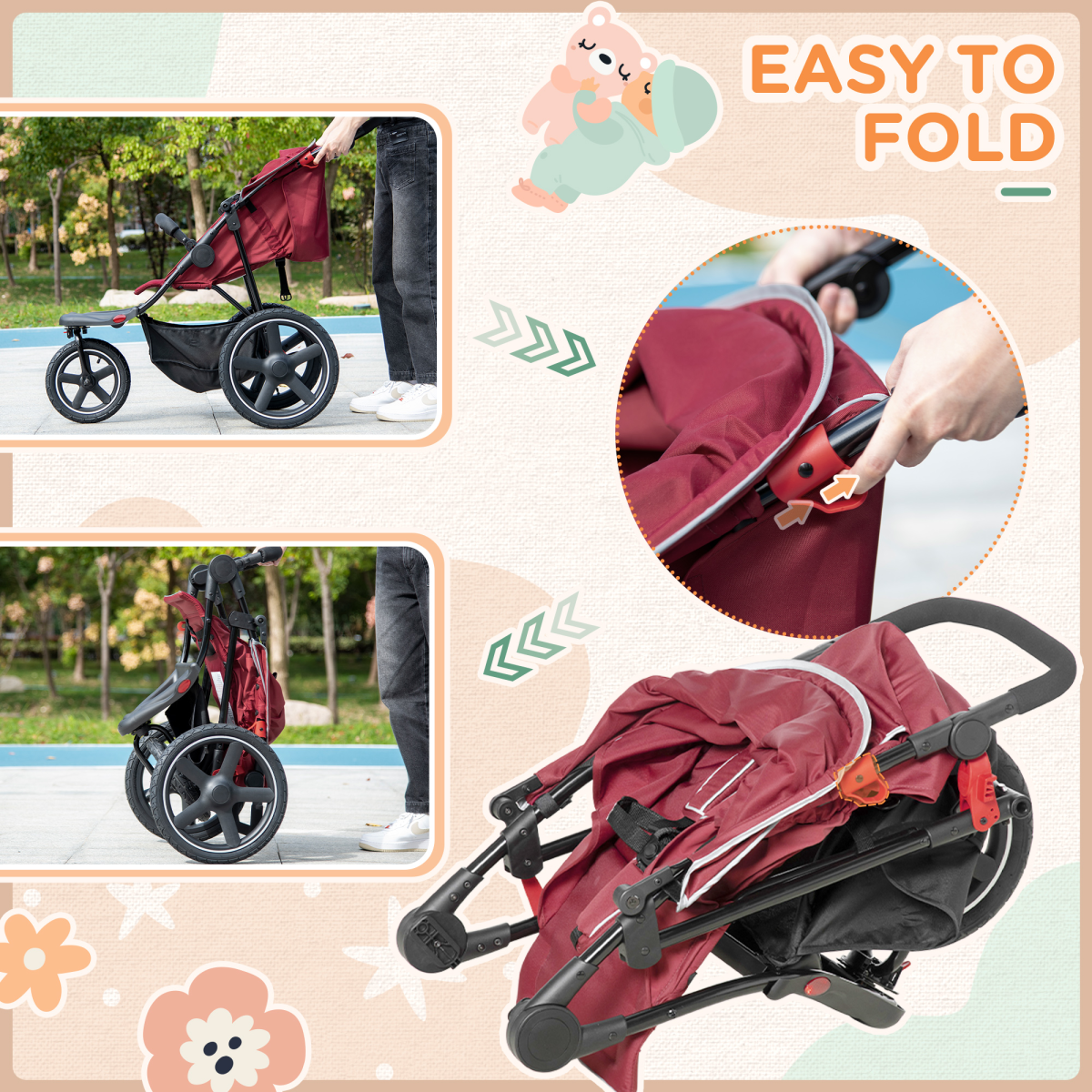 Elegance Lite - Versatile Pushchair w/ Reclining Backrest for 0-3 Years - Red