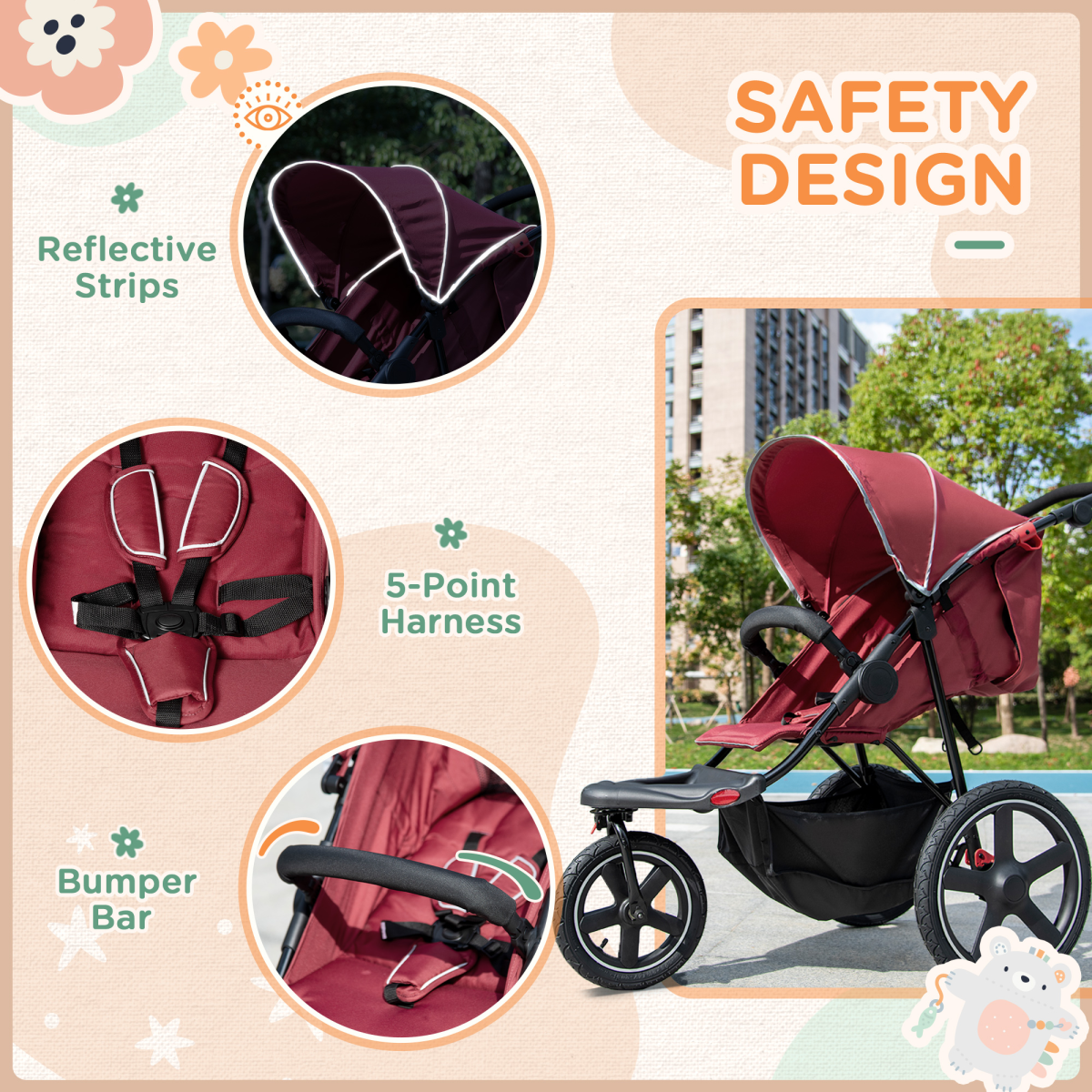 Elegance Lite - Versatile Pushchair w/ Reclining Backrest for 0-3 Years - Red