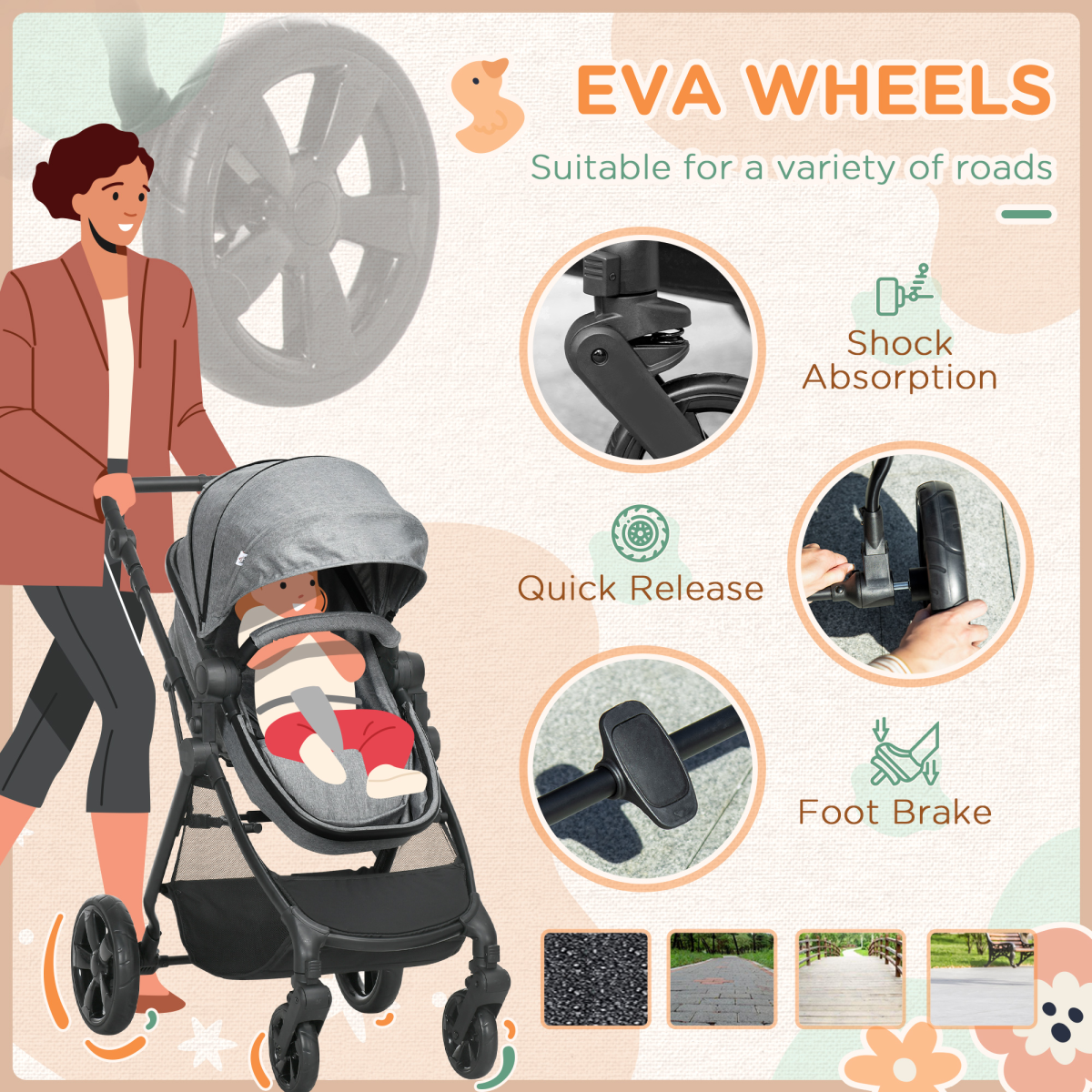 Versatile Foldable Baby Pushchair - Reclining Comfort From Birth to 3 Years