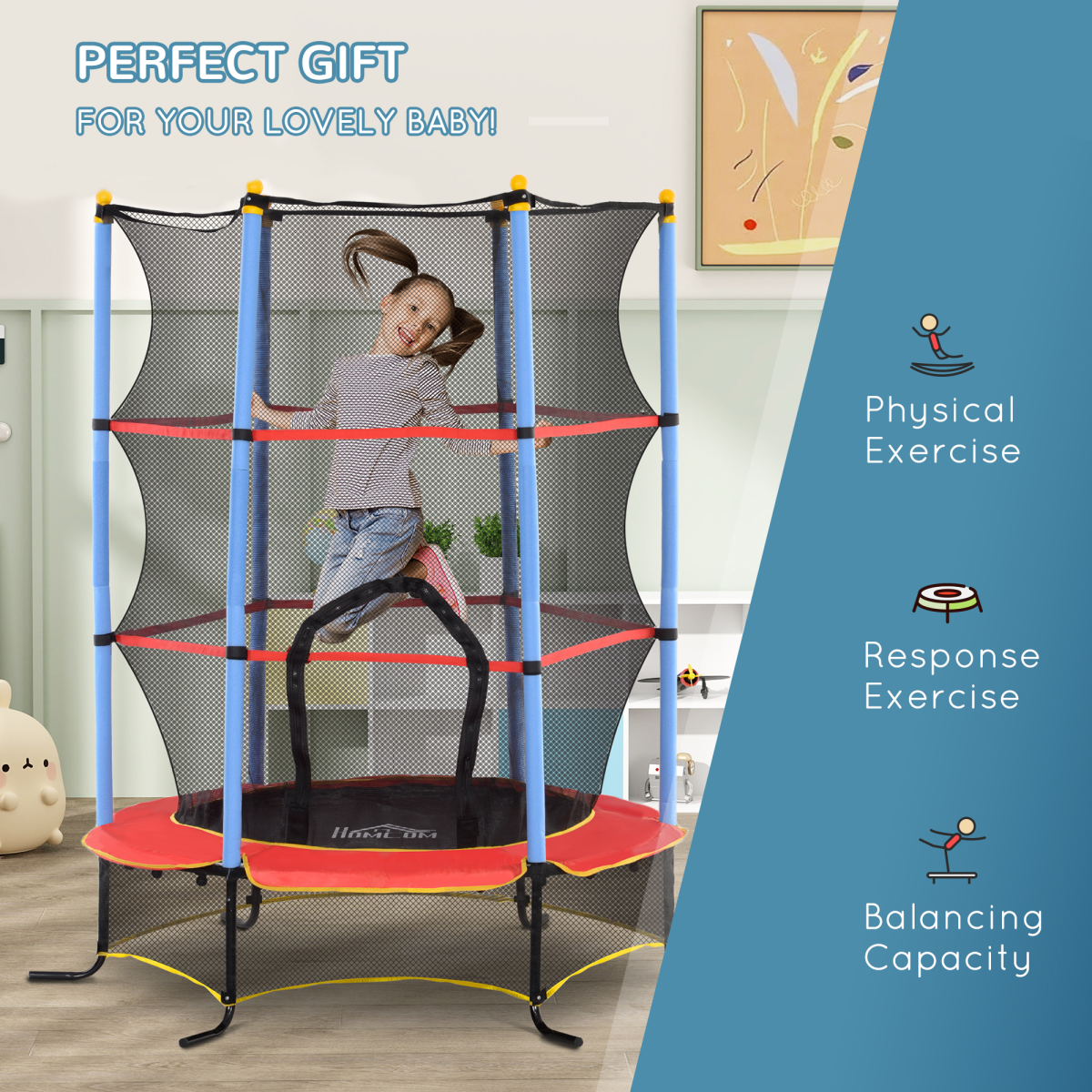HOMCOM Kids' Safety Trampoline with Zippered Enclosure - Fun & Secure Bouncing!