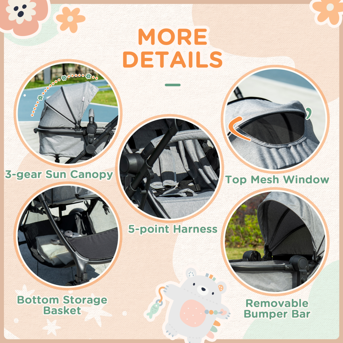 Versatile Foldable Baby Pushchair - Reclining Comfort From Birth to 3 Years