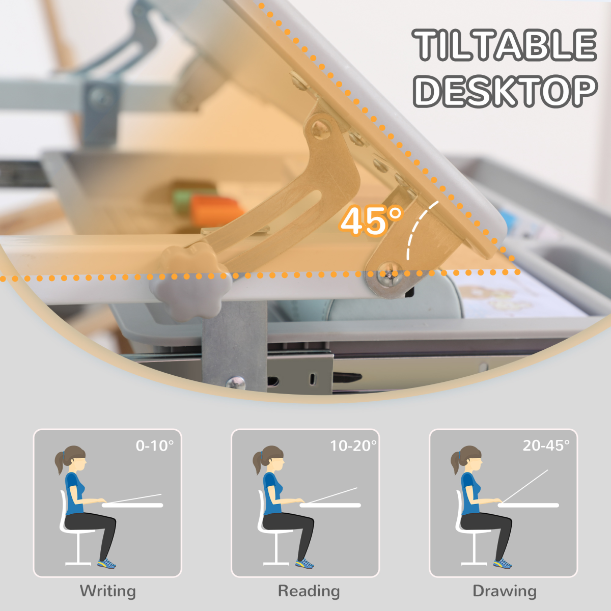 Adjustable Kids Desk & Chair Set with Drawer, Pen Slot & Safe Design