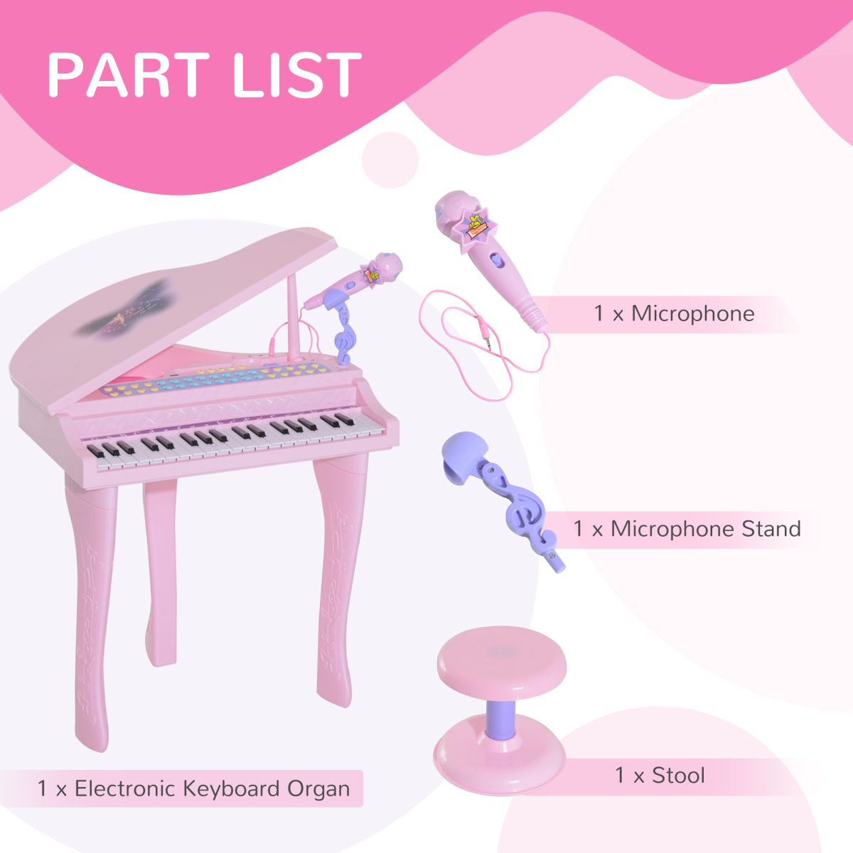 Enchanting 37-Key Pink Mini Piano with Microphone & Stool for Young Musicians!