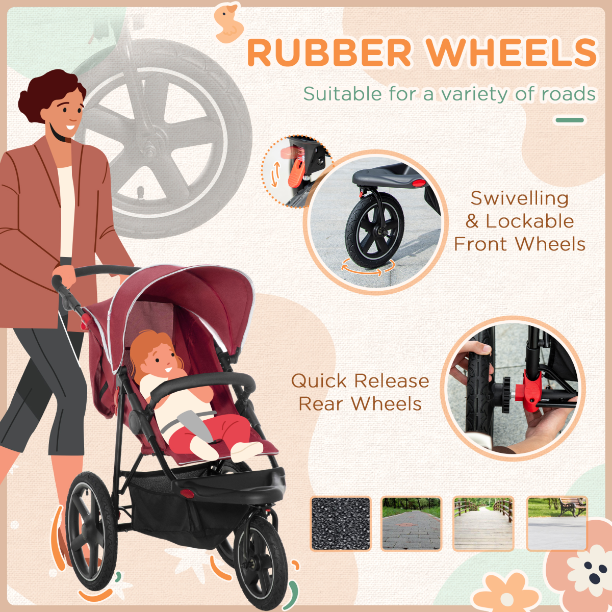 Elegance Lite - Versatile Pushchair w/ Reclining Backrest for 0-3 Years - Red