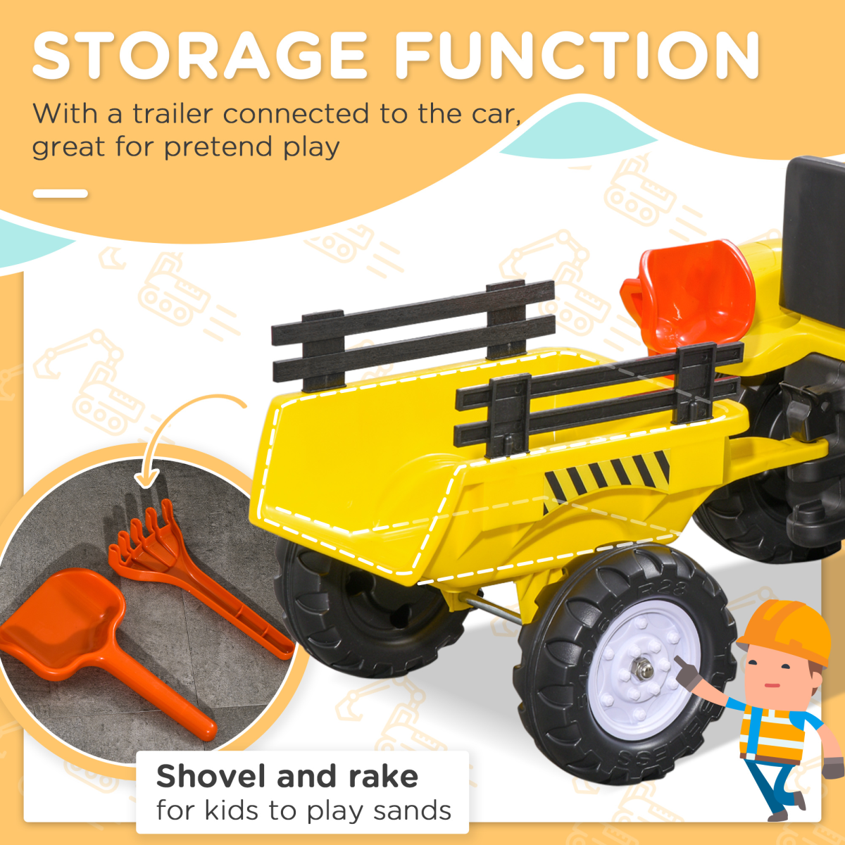HOMCOM Kids Pedal Go Kart Tractor with Shovel & Rake - Fun Outdoor Adventure!