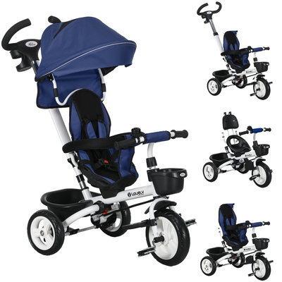 HOMCOM 6-in-1 Trike: Ultimate Fun for Toddlers 1-5 with Parent Handle, Blue alternate