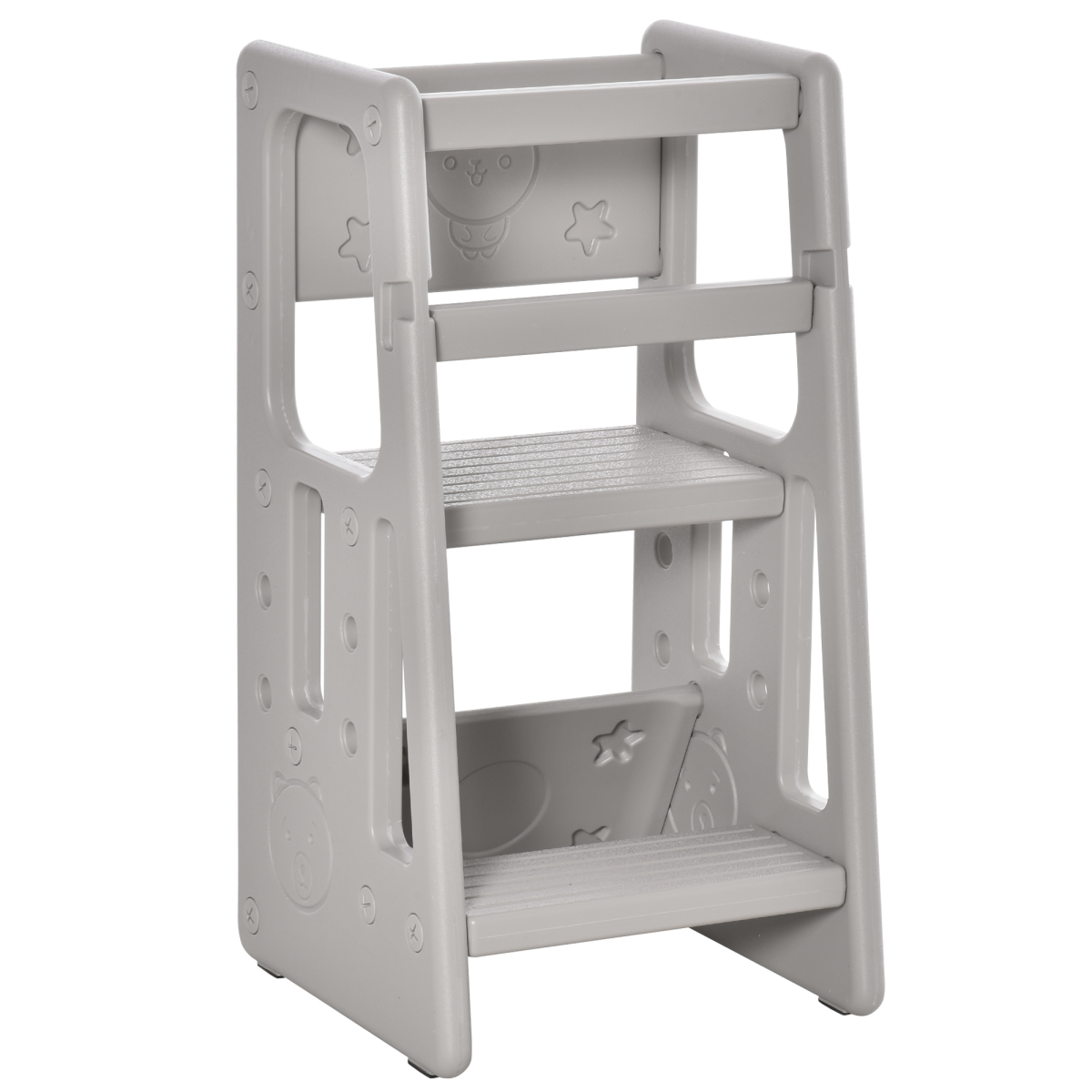 Adjustable Kids Step Stool - Safe & Stylish Toddler Kitchen Helper in Grey